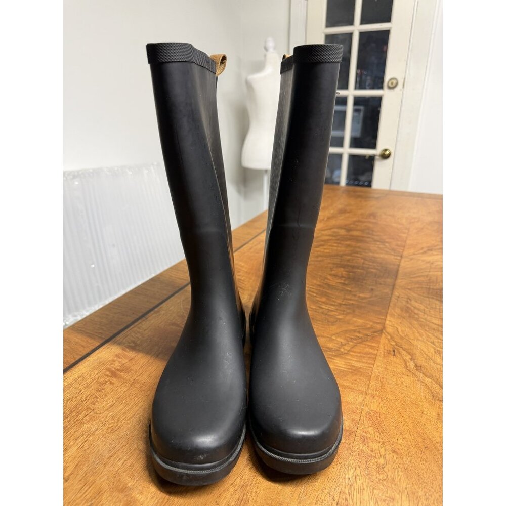 CHOOKA Women’s 9 Black Solid Mid Calf Rubber Rain Boots Wellies Buckles Garden - Picture 3 of 7